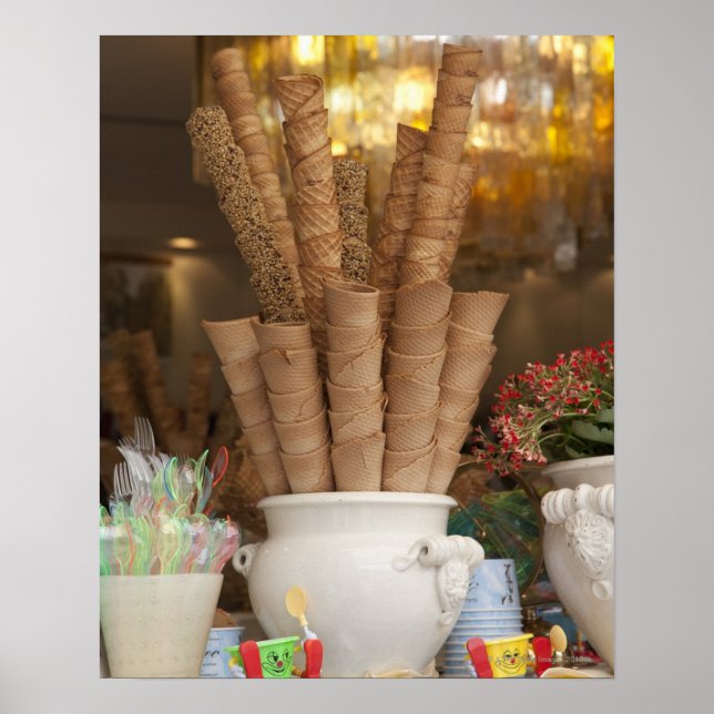 Pôster Cones de gelato de sorvete no visor compro (Frente)