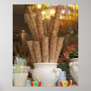 Pôster Cones do gelato do sorvete na exposição da janel