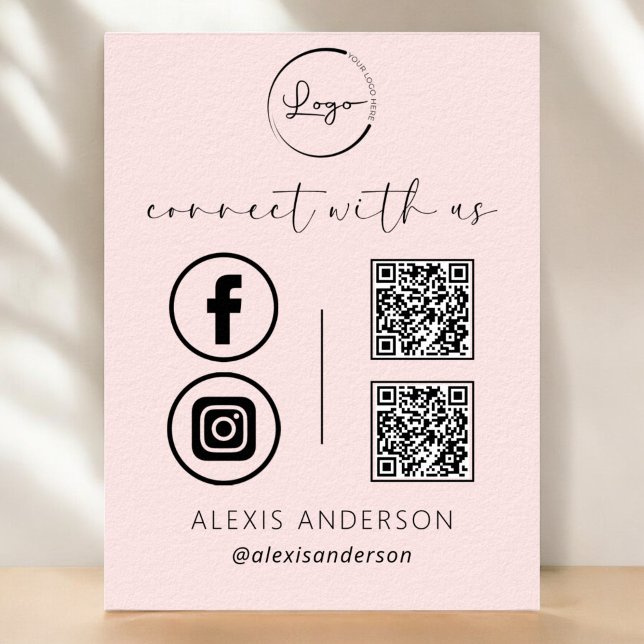 Poster Conexão QR rosa com a mídia social de logotipo com (Criador carregado)