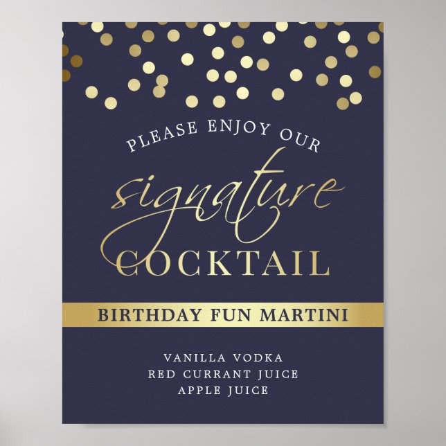 Poster Confetti Azul e Dourado | Signature Cocktail Sinal (Frente)