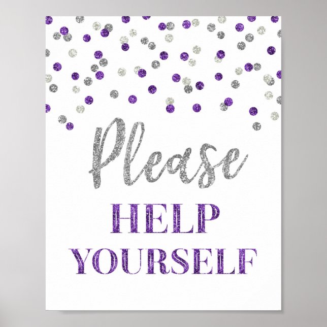 Poster Confetti de Prata Roxo Ajude-Se A Assinar (Frente)
