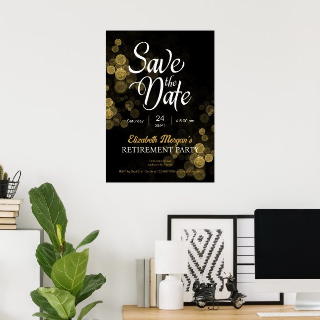 Poster Confetti Dourado da Parte de Aposentação Salvar Da (Escritório em casa)