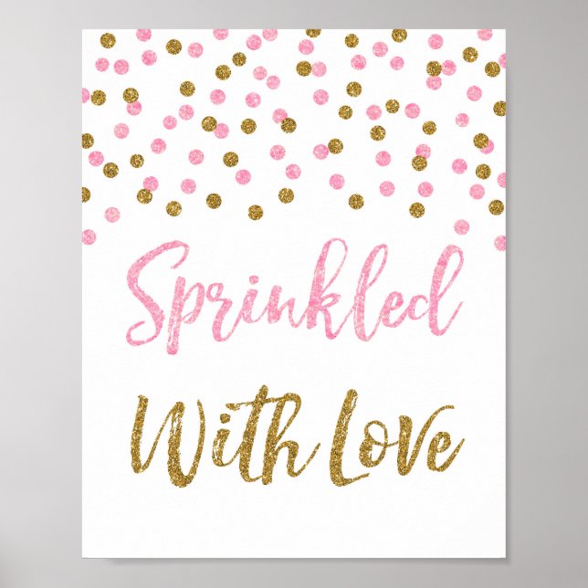 Poster Confetti Dourado rosa aspergido com sinal de amor (Frente)
