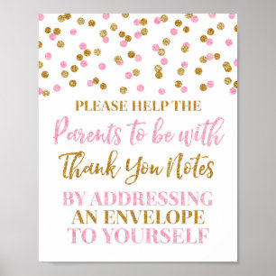 Poster Confetti Dourado rosa Endereço e Chá de fraldas de