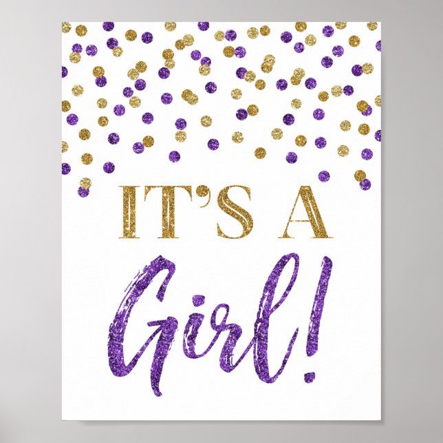Poster Confetti Dourado Roxo É um Sinal de Chá de fraldas (Frente)