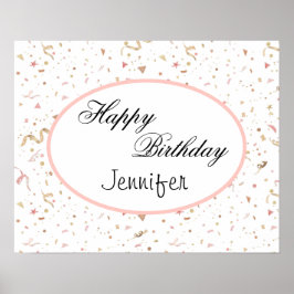 Poster Confetti Glitter Dourado, Rosa e Rosa