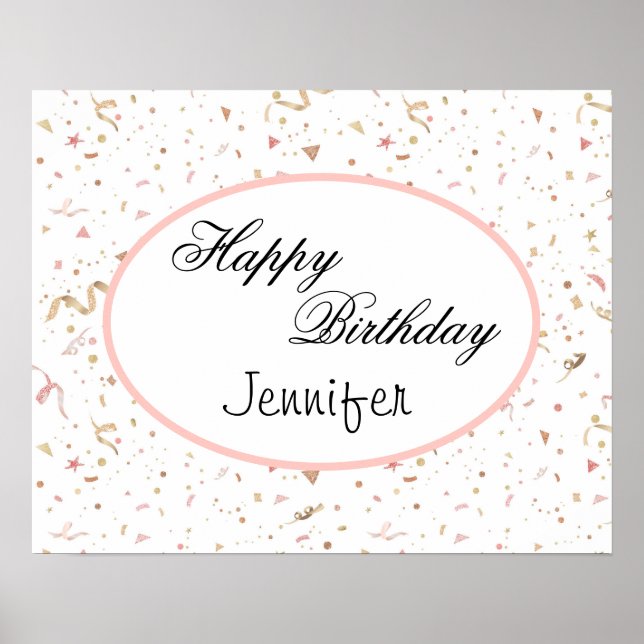 Poster Confetti Glitter Dourado, Rosa e Rosa (Frente)