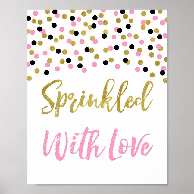 Poster Confetti Preto Dourado Cor-de-Rosa Espelhado com S (Frente)