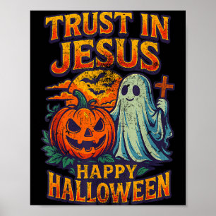 Poster Confie Em Jesus Fofo Cristão Vintage Halloween 90