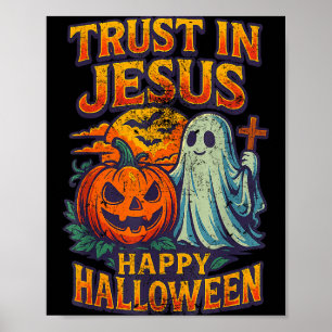 Poster Confie Em Jesus Fofo Cristão Vintage Halloween 90