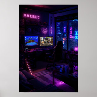 Poster Configuração de Jogo Cyberpunk Arte Estética de Sa