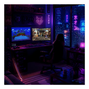 Pôster Configuração de Jogo Cyberpunk Arte Estética de Sa