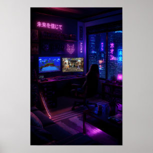 Poster Configuração de Jogo Cyberpunk Arte Estética de Sa