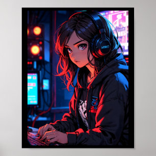 Poster Configuração de Streaming Cyberpunk de Garota Game