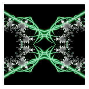 Pôster Confusão   Arte Fractal Verde e Branca
