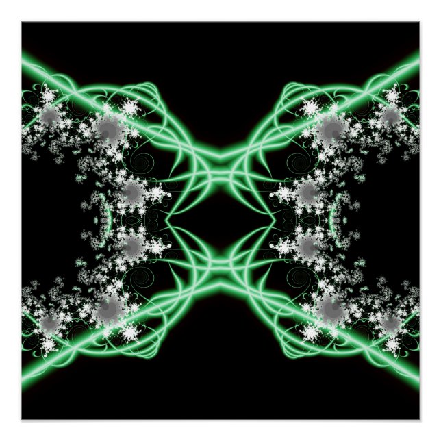Pôster Confusão | Arte Fractal Verde e Branca (Frente)