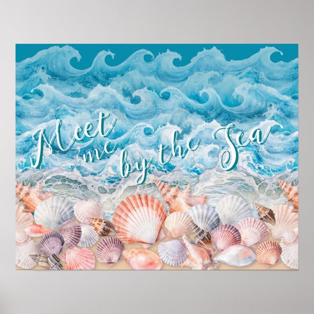 Poster Conheça-me pelo Cartaz de Conchas e Ondas do Mar (Frente)