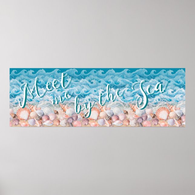 Poster Conheça-me pelo Cartaz de Conchas e Ondas do Mar (Frente)