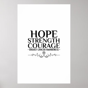 Poster conhecimento do cancer da mama com fita e citaçã