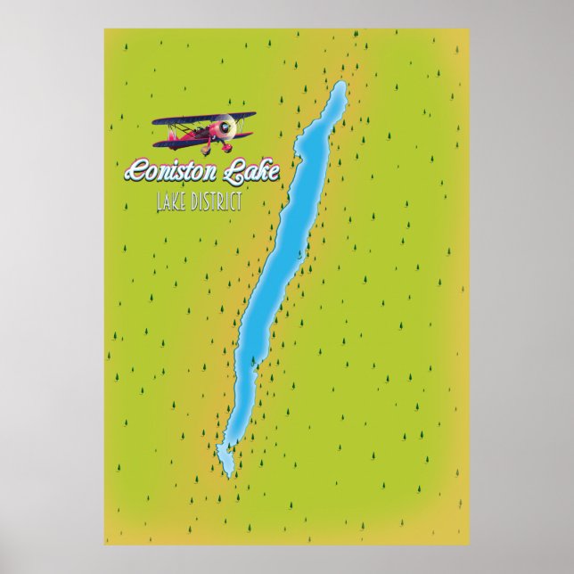 Poster Coniston Water, distrito do lago, mapa da Inglater (Frente)