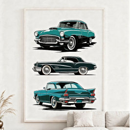 Poster Conjunto de 3 carros vintage.