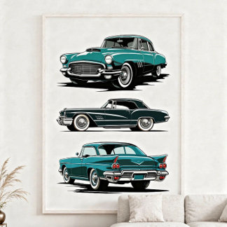 Poster Conjunto de 3 carros vintage.
