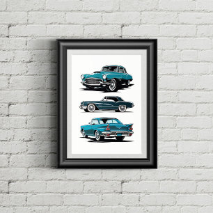 Poster Conjunto de 3 carros vintage.