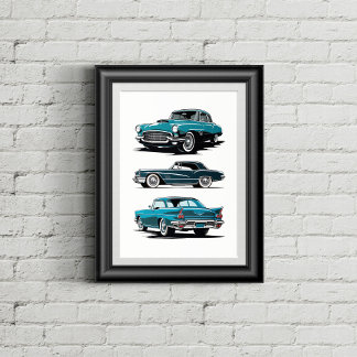 Poster Conjunto de 3 carros vintage.