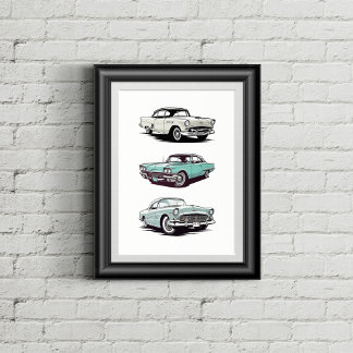 Poster Conjunto de 3 carros vintage.