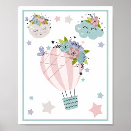 Poster Conjunto de Arte de Balão de Ar Quente com Nuvem, 