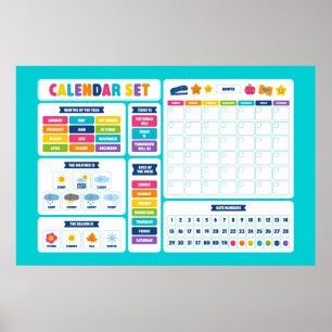 Poster Conjunto de Calendário Kawaii Fofo
