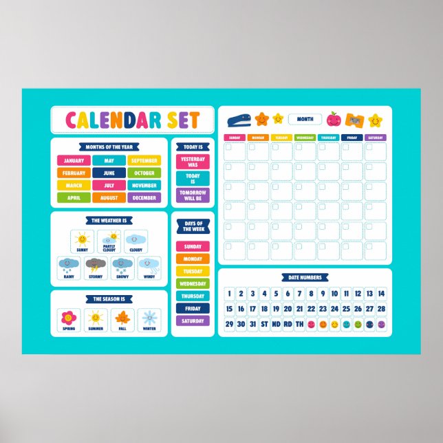 Poster Conjunto de Calendário Kawaii Fofo (Frente)