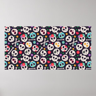 Poster Conjunto de crânio. Padrão sem costura com design