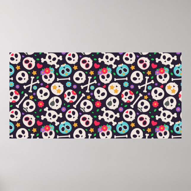 Poster Conjunto de crânio. Padrão sem costura com design  (Frente)