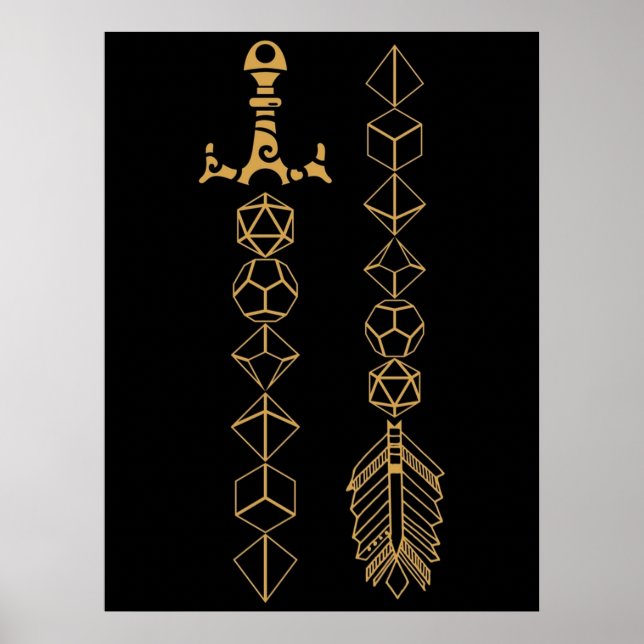 Poster Conjunto de Dados Polidedro Espada e Seta para a S (Frente)