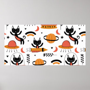 Poster Conjunto de ilustrações bonitinhas de gatos vint