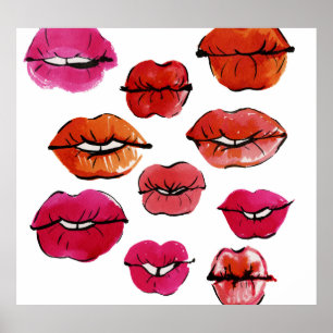 Poster Conjunto de lábios de tinta e aquarela