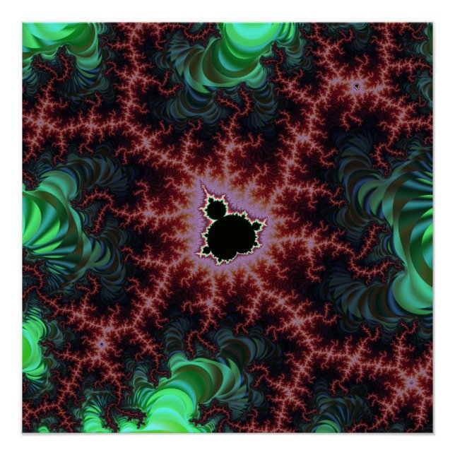 Pôster Conjunto de Mandelbrot em Cobre e Verde Zoom Fract (Frente)