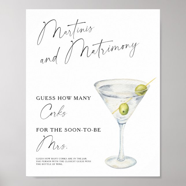 Poster Conjunto de Martini de Aquarela para Chá de Noiva  (Frente)