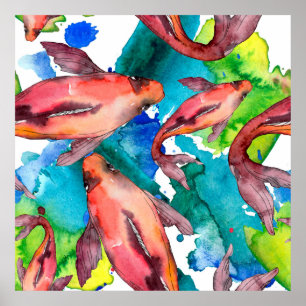 Poster Conjunto de peixes aquáticos. Mar vermelho e peixe