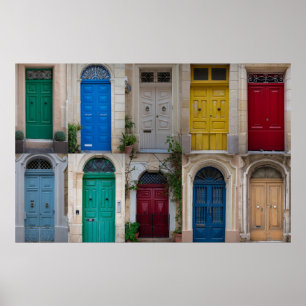 Poster Conjunto de portas frontais coloridas em Malta