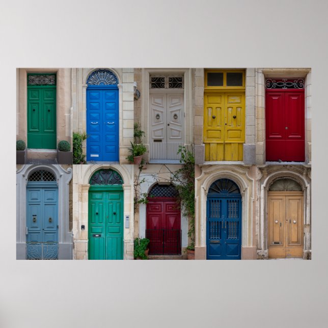 Poster Conjunto de portas frontais coloridas em Malta (Frente)