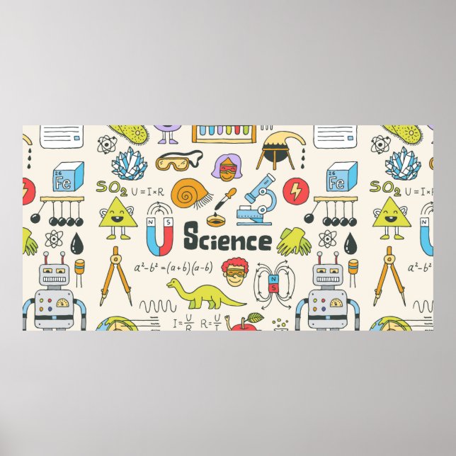 Poster Conjunto de rabiscos de ciências da escola 1. Vint (Frente)