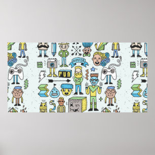 Poster Conjunto de rabiscos de hipsteres malucos 2. Mão 