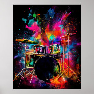 Poster Conjunto de tambores com cores explodidas