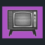 Poster Conjunto de Televisão Retro de Arte pop<br><div class="desc">Quase toda família tinha um desses televisores boxy e grandes na sala de estar. O gráfico Retro Television Set dá ao antigo aparelho de TV da escola o tratamento de pop. A imagem inteira está em três tons de cinza. A tela da televisão está transmitindo o ruído estático que apareceu...</div>
