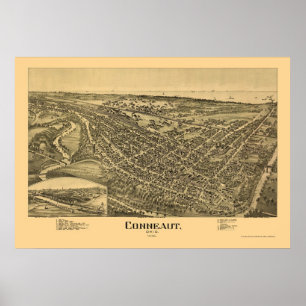 Poster Conneaut, Mapa Panorâmico OH - 1896
