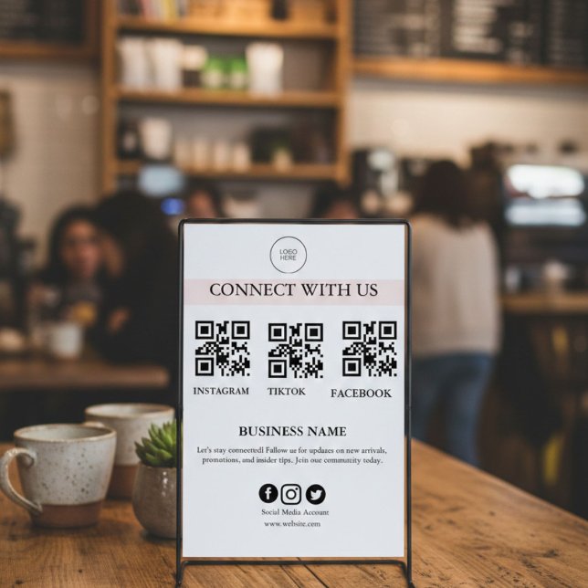 Poster Connect With Us Social Media Sign | Editable Busin (Criador carregado)