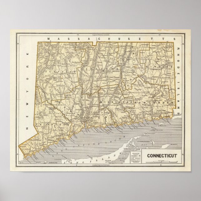 Pôster Connecticut Atlas Map (Frente)