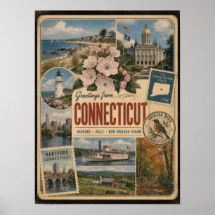 Poster Connecticut Estilo Vintage Autêntico